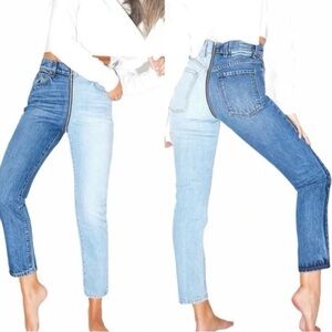 REVICE Two-Tone Ankle Jeans in Blue and Light Blue